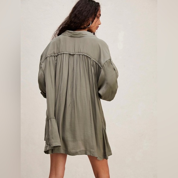 Free People Moonstruck Mini Shirtdress M Green - Picture 4 of 7